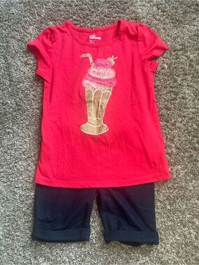 Epic Threads Red Tee with Glitter Gold & Pink Ice Cream Graphic and Navy Shorts